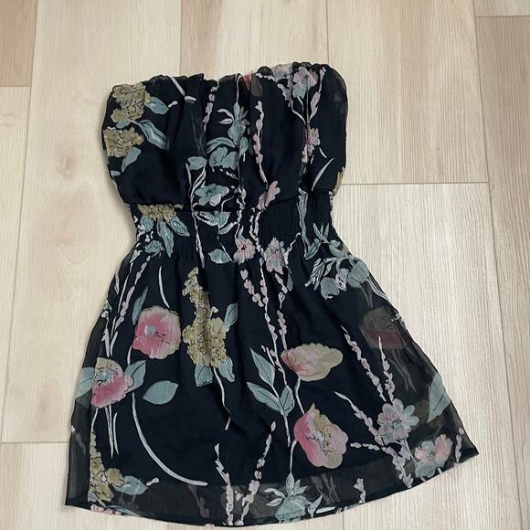 Wet Seal Vintage Black Floral Strapless Tube Mini Dress/ Long Tube Top SZ S Y2K - Picture 9 of 10